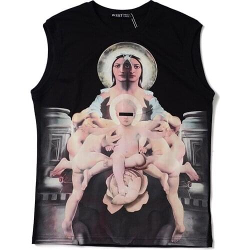 High 20 Novelty New Men Fashion Shirts Virgin Mary Child halo Top Hip Hop Skateboard Street Cotton Tee Tank Tops Dog #N130