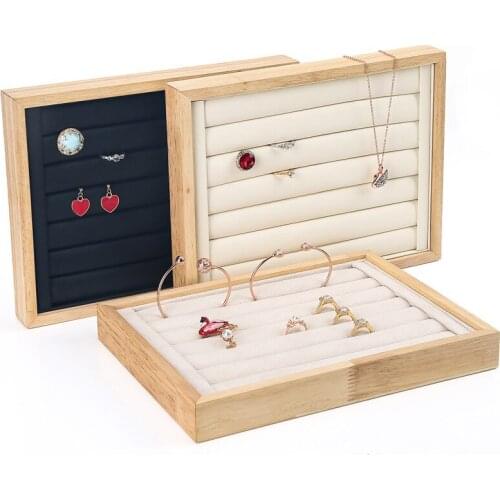 New Wood Ring Earring Tray Display Jewelry Organizer Ring Ear Stud Case Jewelry Storage Showcase Jewelry Tray Organizer