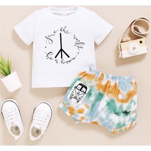 New Summer 2Pcs Baby Girls Boys Clothes Outfits Short Sleeve T-Shirts Tops Tie-dye Shorts Cotton Sets