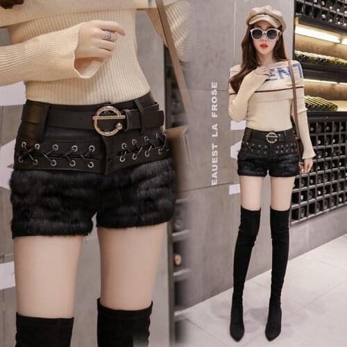 2020 Autumn and winter new PU leather shorts womens stitching slim thin European American leather shorts