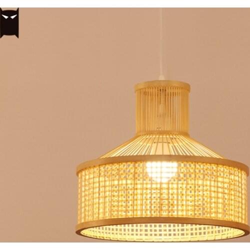 Hand Weaving Bamboo Wicker Rattan Pendant Light Fixture Creative Contemporary Scandinavian Hang Ceiling Lamp Design Tatami Room