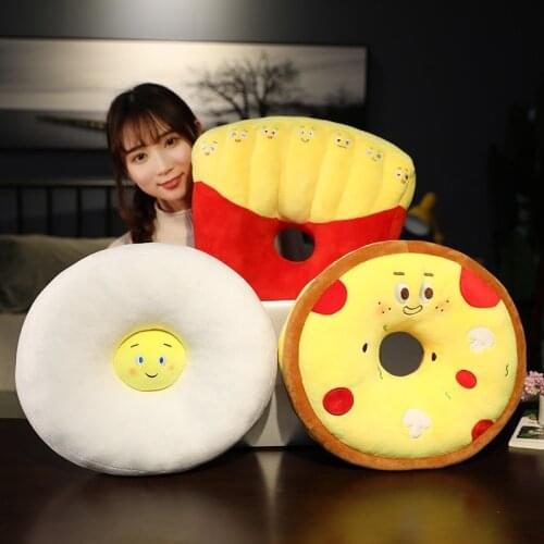 Fast Foods Pillow Cushion Simulation Hamburger French Fries Pizza Egg Plush Toy Soft Stuffed Cartoon Chair Cushion Doll Gift