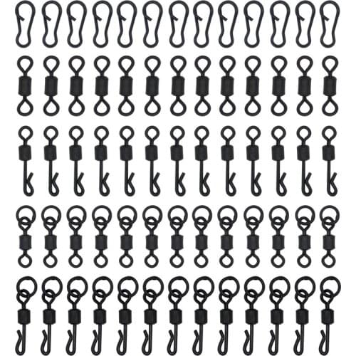 Carp Fishing Swivel Snap 150pcs/set Matte Black Rolling Swivels Quick Change Swivels with Solid Ring Quick Links Connector