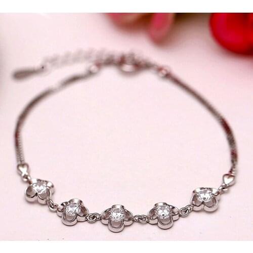 Lovely Flower 925 Sterling Silver Bracelets For Women AAA+ Clear Cubic Zirconia Set Fashion Jewelry Pulseras Mujer LB0419T