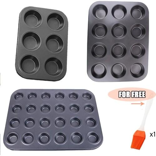 6/12/24 Holes Cake Pan Bakeware Tray Cupcake Mold Mini Muffin Cake Baking Pan Non Stick Baking Dishes Carbon Steel Kitchen Tools
