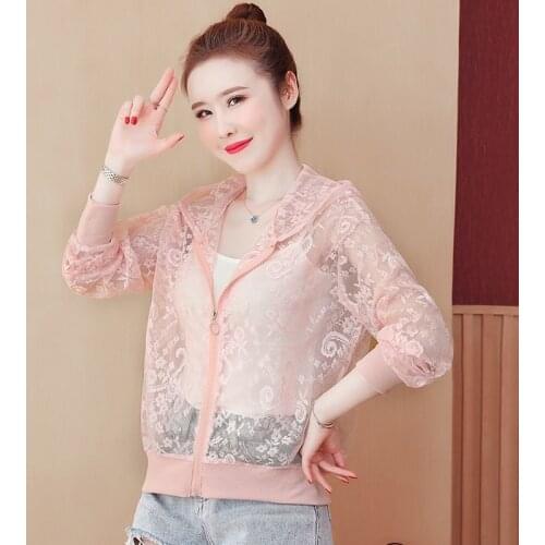 Plus Size Summer Lace Cardigan Women Short Sunscreen Jacket Casual Pink Blue Purple White Thin Long Sleeve Women Coat X254