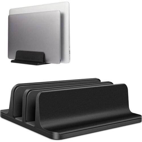 Adjustable Metal Vertical Laptop Stand Holder Potable Erected Aluminum Desk Notebook Dock Space-Saving Base Bracket Dual Mount