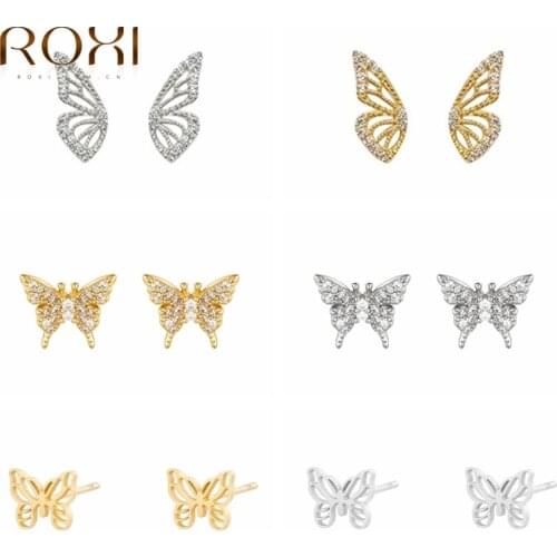 ROXI Bohemia Crystals Butterfly Stud Earrings for Women Wedding Jewelry 925 Sterling Silver Unusual Earrings Piercing Pendientes