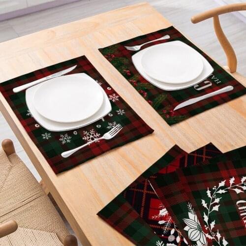 Christmas Cooton Linen Place Mat Dining Table Non Slip Pad Cutlery Food Mat Coaster Home Decoration Table Mat