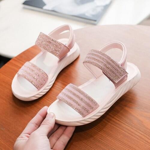 2020 Children Sandals For Girls Princess Shoes High Quality Sequins Leather Kids Shoes Baby Girls Summer Beach Sandals Soft New