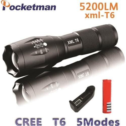 Lanterna XM-L T6 5200LM Tactical Flashlight Torch Zoom Linternas LED Flashlight for 3xAAAor 18650 Rechargeable Battery