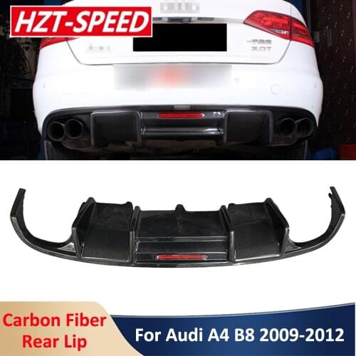 Real Carbon Fiber Rear Lip Bumper Diffuser Tail Decoration With LED Lights For Audi A4 B8 Standard Medel 2009-2012 Car Styling