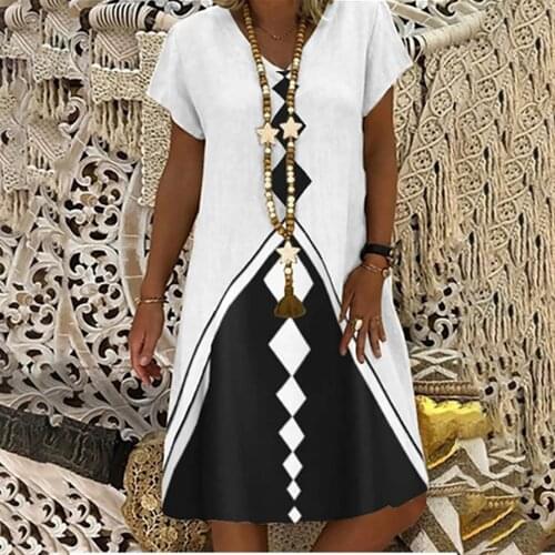 Plus Size Women Clothing Summer Print Casual Dress V Neck Mini Dresses For Women 2021 Vestidos De Mujer Casual Vestido De Mujer