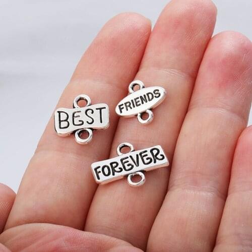 10pcs 13mm Antique Rectangular Letter Connectors Metal Best Friends Charm For Friendship Gift DIY Jewelry Making