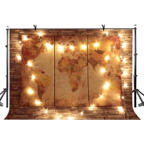 150x210cm Retro Brick Wall Backdrop World Map Pattern Photography Background Studio Props
