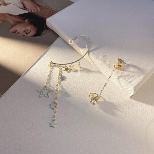 2021 Fashion Star Moon Clip Earrings Ear hook Stainless Steel Ear Clips Double pierced Earring Earrings Women Girls Jewelry