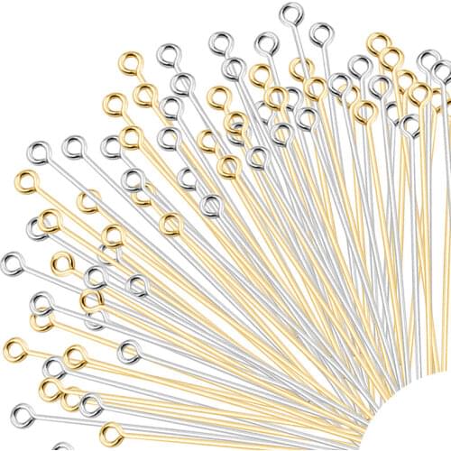 50PCS/100PCS Stainless Steel Eye Head Pins Gold Color Beads Needle Connector For Jewelry Making DIY Accessories Supplies
