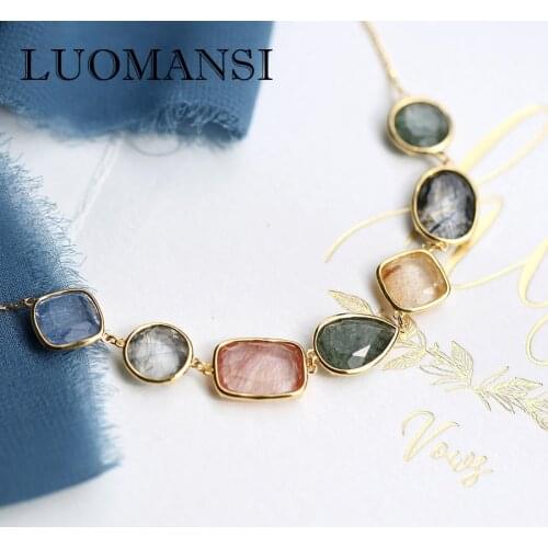 Luomansi 100%- S925 Sterling Silver Bracelet Natural White Crystal Aquamarine Labradorite Luxury Big Gem Bracelet Lover Gift