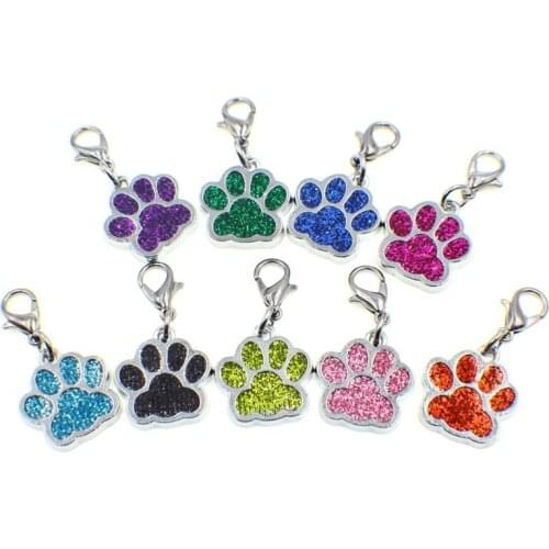 30PCS Colorful Glitter Enamel Dog Footprints Lobster Clasp Pendant Necklace Charms For Handmade Jewelry Keychains
