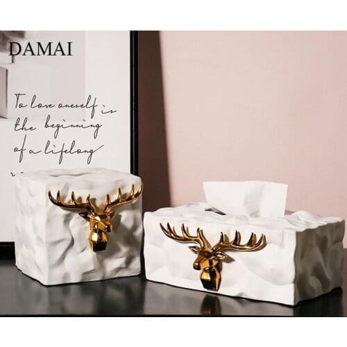 Golden elk facial tissue boxes Fawn Decorative Flat paper box dining table desktop napkin holder Nordic Home decoration Modern