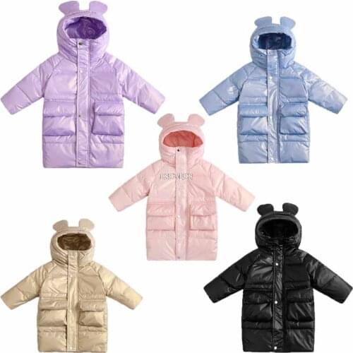Autumn Winter Children Hooded Down Jackets Boys Girls Warm Mid-length White Duck Down Coats Kids Waterproof Warm Parkas