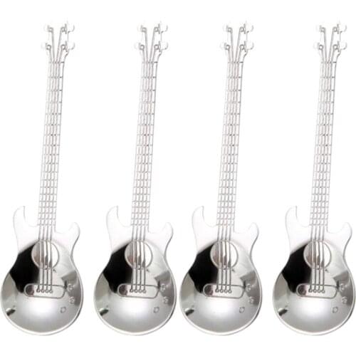 Guitar Coffee Teaspoons,4 Pcs Stainless Steel Musical Coffee Spoons Teaspoons Mixing Spoons Sugar Spoon(Silver)