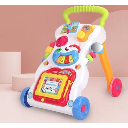 Baby Walker Anti-Rollover Sit-to-Stand Walker Stroller with Multiple Activities Music Toys Center Push Pull Walking for Toddlers