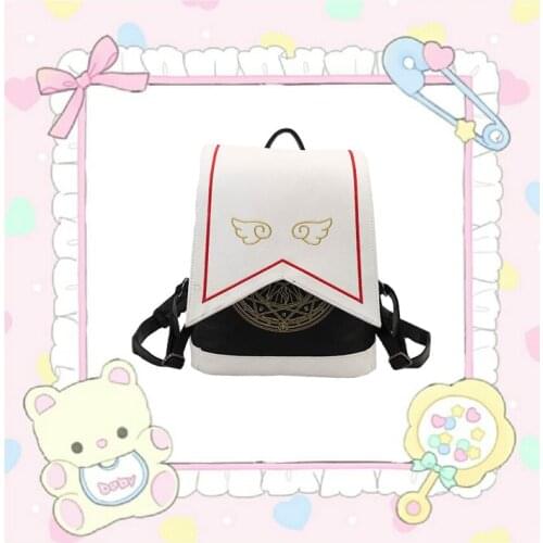 PU Japan Anime Figure Card Captor SAKURA bag Backpack with wing Model Women Lady Gift