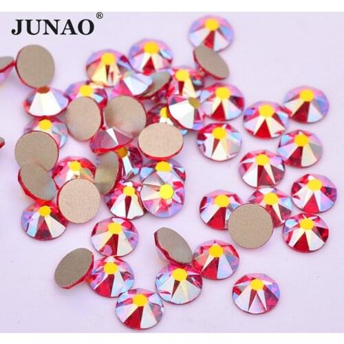JUNAO 8 Big+8 Small Facet Shiny SS20 Red AB Glass Rhinestone Stone Round Nail Art Decorations Flatback Strass Crystal for Crafts