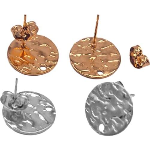 10pcs New Top Made Stainless Steel Gold Round Embossing Stud Earring Posts Hole Gold Tone DIY Earrings Jewelry Making Supplies