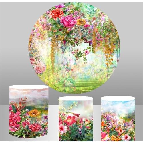 Round circle background baby shower backdrop Colorful oil painting flowers floral wedding party decor elastic 3 cylinders YY-302