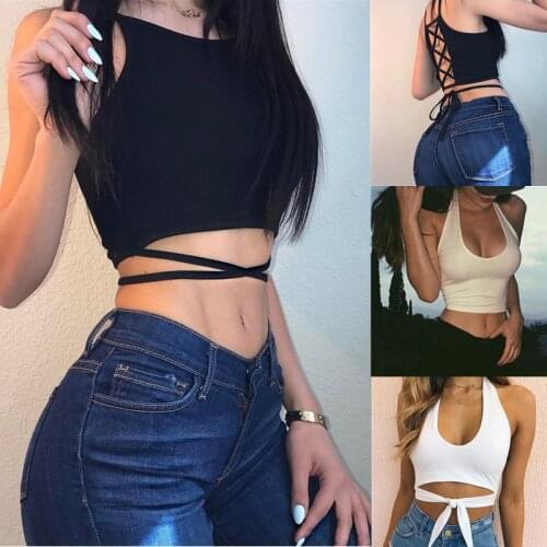 Summer Women Sexy Camis Top Sleevelsess Hollow Out Short Cropped Top Slim Spaghetti Strap Streetwear New Black Lace Up Camisoles