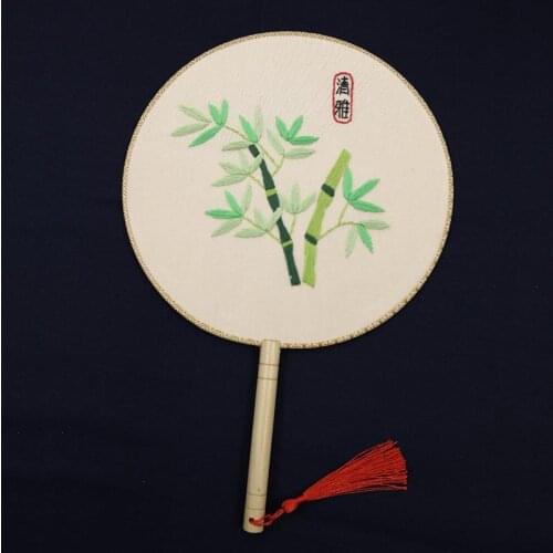 Hot selling Chinese style palace classical round fan Hanfu women long handle tassel small round fan Chinese dance embroidery fan