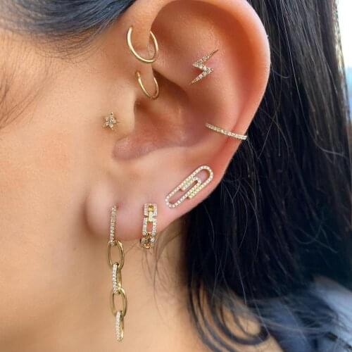 Micro pave bling cz paperclip earring gold silver color vintage european women cubic zirconia jewelry
