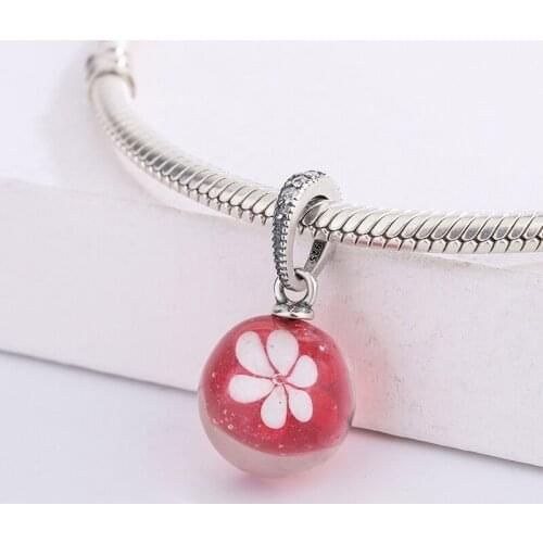 Fashion Accessories 925 Sterling Silver Red Enamel Flower Pendant DIY Jewelry Making Charm Bracelet For Original Pandora