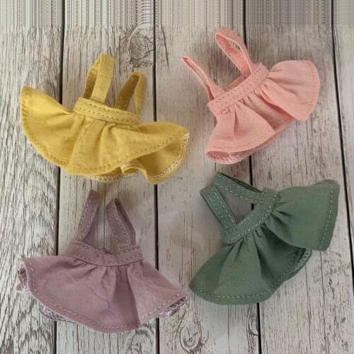 New Ob11 Doll Clothes Cute Solid Color Skirt Strap Dress 1/12 Doll House 16cm BJD GSC Obitsiu 11 Universal Accessory