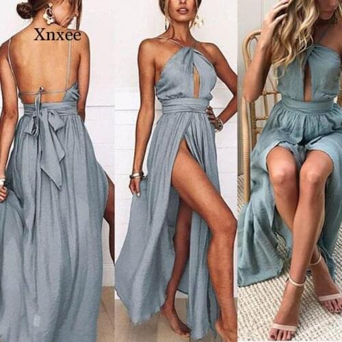 New Women Summer Boho Maxi Long Dress Evening Party Beach Dresses Sundress Backless Halter Dress Summer Vestidos Clothing