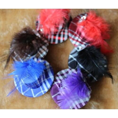 Wholesale 20pcs/lot party show cute top hat clip for dog pet child kids mix colors pet feather hat hair clips