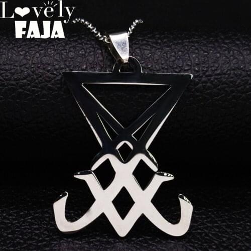 Sigil Church of Satan Stainless Steel Necklace Men Seal of Lucifer LaVey Hidden Devil Necklace Jewelry colgante hombre N641S03