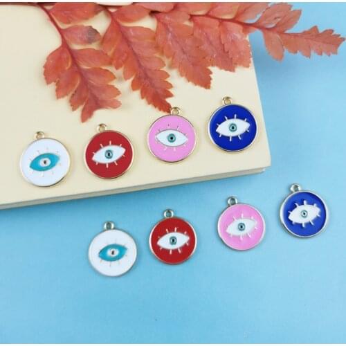 10 PCs Enamel Round Evil Eye Charms Zinc Based Alloy Hearts Gold Color Eye Pendants Enamelled Charms For DIY Jewelry 18x 15mm