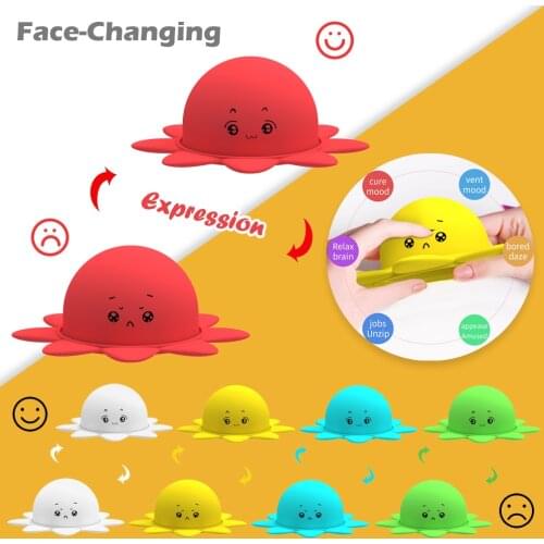 Pop Push The Bubble To Flip The Octopus To Change The Expression Fidget Toys Double-Sided Expression Silicone Stress Relief Toys