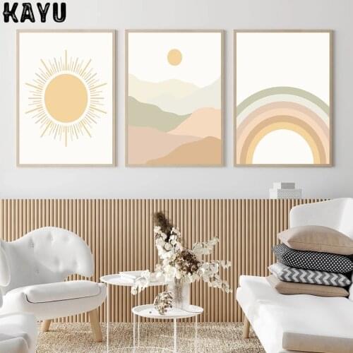Boho Rainbow Sun Mountains Poster Landscape Wall Art Canvas Painting Modern Print Living Room Decoretion Interior Decor