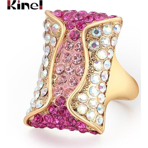Kinel Luxury Colorful Crystal Rings For Women Fashion Dubai Gold Original Vintage Wedding Ring Engagement Jewelry Gift