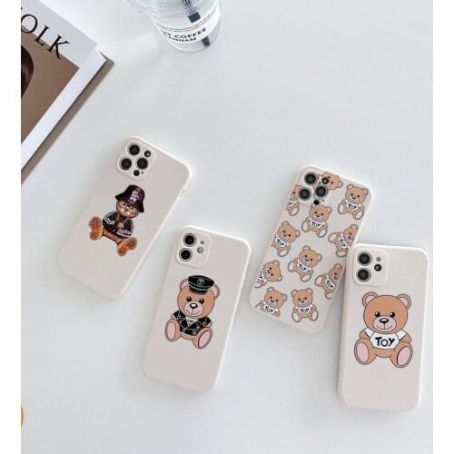 Luxury brand bear soft Case For iPhone 11 12 Pro Max mini 7 8 Plus XR X XS MAX se liquid silicone phone Cover trend fundas capa