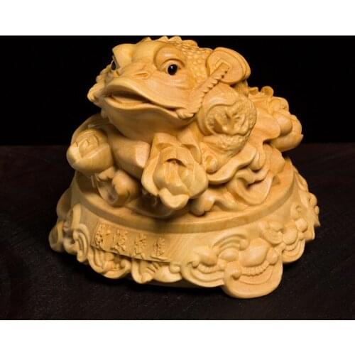 Three Feet Golden Toad Lucky Office Solid Wood Furnishing Articles Animal Sculpture Boxwood Carving Fortune Carving Crafts