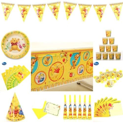 Winnie the Pooh disposable Tableware Set Baby shower Party Decorations Birthday Party Disposable Cup Plate Tablecover Supplies