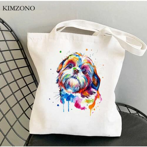 Shih Tzu Mom shopping bag jute bag bolsa tote shopper grocery reusable bag fabric jute sacola bolsas ecologicas custom