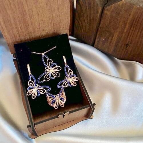 Navy blue Butterfly Colorfull 925 Silver Set