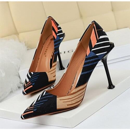 BIGTREE 1Pair Flock High Heels Stiletto Femal Pumps Dress Party Shallow Women Shoes Pointed Top Vintage Heels Fashion Office