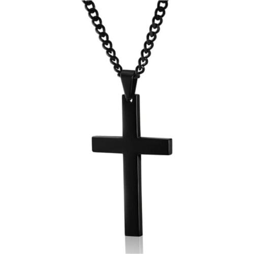 Vintage Cross Pendant Necklace Stainless Steel Black Chain Pendant Necklace Men Necklace (60cm)
